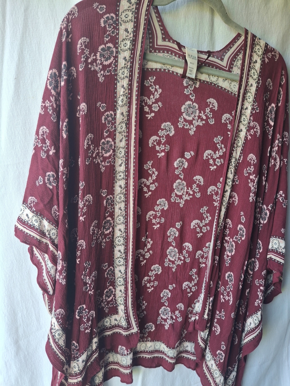 Anna Boho Floral Open Front Kimono - Burgundy